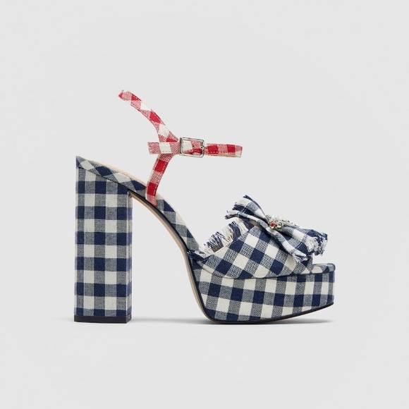 Zara Vichy pattern bejeweled platform sandals HP! - Picture 2 of 6